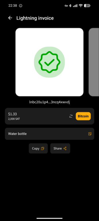 Blink wallet payment received confirmation screen