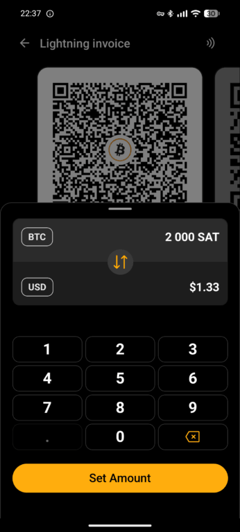 Blink wallet filled out amount for Lightning invoice