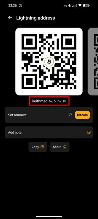 Blink wallet receive screen showing Bolt12 QR